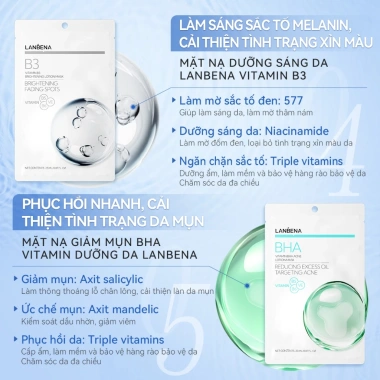 Mặt nạ LANBENA 2PCS Vitamin C 25ml Dưỡng ẩm Trắng da Chống nếp nhăn 49k