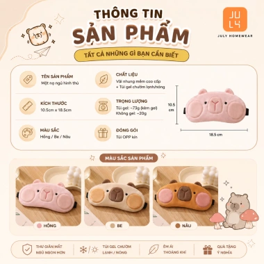 Mặt nạ mắt Capybara thoáng khí kèm gel massage giảm mỏi mắt, chống chói, bảo vệ mắt 5