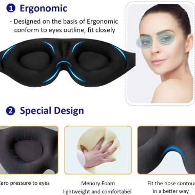 Mặt nạ mắt ngủ 3D chặn ánh sáng, thoải mái du lịch, ngủ văn phòng và công tác 2