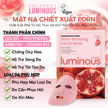 Mặt Nạ PDRN Colorkey Luminous Thuần Chay 25ml Dưỡng ẩm Căng Bóng Chống Lão Hóa 10 miếng