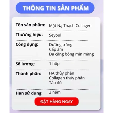 Mặt nạ thạch Collagen Seyoul Hàn Quốc - Dưỡng trắng, cấp ẩm, da căng, mịn, 5 miếng 80.000₫