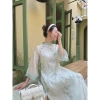 Mẫu Tết Voan tơ thêu xanh ngọc - Hồng cam phối tơ cách điệu, giảm giá tới 299.000₫ 4