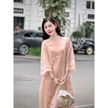 Mẫu Tết Voan tơ thêu xanh ngọc - Hồng cam phối tơ cách điệu, giảm giá tới 299.000₫