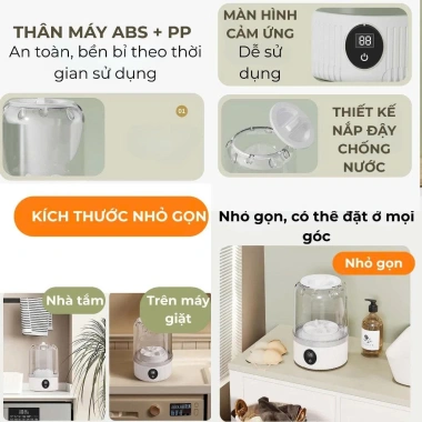 Máy giặt mini không dây sạc pin 3.000mAh - 2 chế độ bảo vệ sợi vải, giặt đồ lót, tiện du lịch