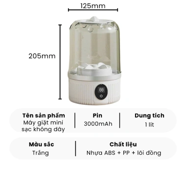 Máy giặt mini không dây sạc pin 3.000mAh, bảo vệ sợi vải, giặt lót, tất du lịch 9