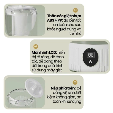 Máy giặt mini không dây sạc pin 3.000mAh – Giặt đồ lót, tã, du lịch, nhỏ gọn, giá 329k