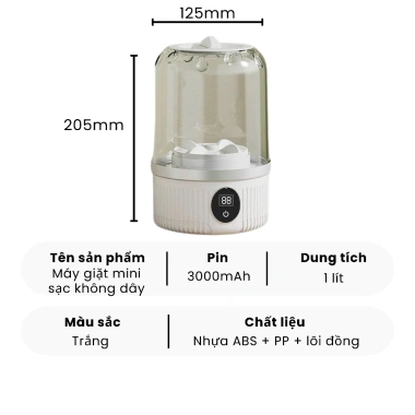 Máy giặt mini không dây sạc pin 3.000mAh – Giặt đồ lót, tã, du lịch, nhỏ gọn, giá 329k