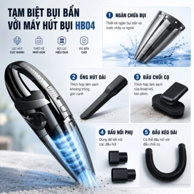 Máy hút bụi cầm tay MEGUN Mini 120W - Pin sạc tích điện, bảo hành chính hãng, 309.000 VND 4