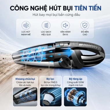 Máy hút bụi cầm tay MEGUN Mini 120W - Pin sạc tích điện, bảo hành chính hãng, 309.000 VND 7