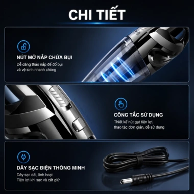 Máy hút bụi cầm tay MEGUN Mini 120W - Pin sạc tích điện, bảo hành chính hãng, 309.000 VND 8