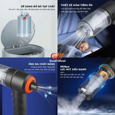 Máy hút bụi không dây GODWELL 6.000MPa - Lực hút mạnh, dùng cho bàn phím & ô tô, 61.650₫ 6