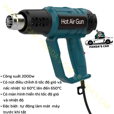 Máy khò sấy 2.000W 650 độ cao cấp PANDAS CAR - Sấy film cách nhiệt, decal dán xe ô tô, xe máy - Giá 688.000 VND