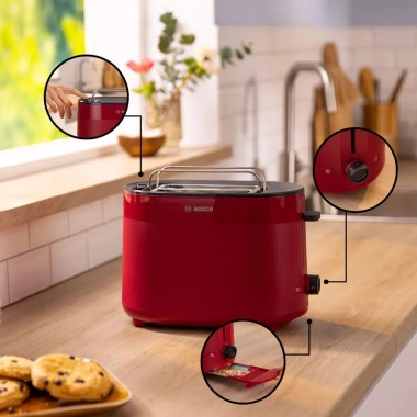 Máy nướng bánh mì Bosch TAT2M124 màu đỏ - Hàng chính hãng, voucher Shopee tới 3 triệu, giảm còn 1.400.000₫