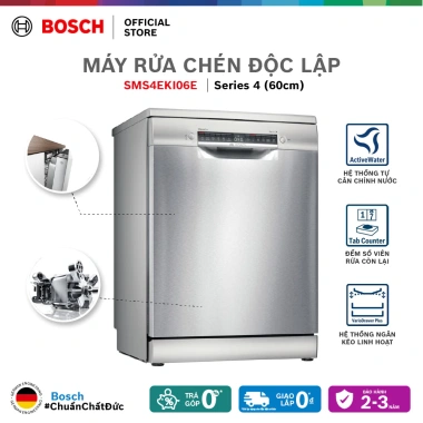 Máy rửa chén Bosch 13 bộ SMS4EKI06E inox bạc - Voucher Shopee 3TR, giá 22.98 triệu