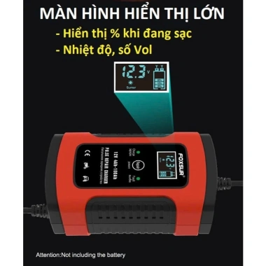 Máy sạc ắc quy tự động 12V 100AH FOXSUR CHÍNH HÃNG, thông minh tự ngắt, dùng cho ô tô & xe máy, giảm giá 205.000₫