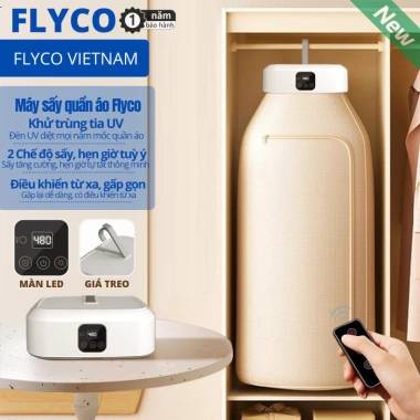 Máy sấy quần áo gấp gọn Flyco 2.025 tự động hẹn giờ, UV khử khuẩn, tiết kiệm điện, tủ đa năng, bảo hành 1 năm