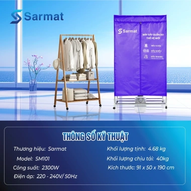 Máy sấy quần áo Hichiko SM101 2.300W sấy nhanh, khử mùi, giá 1.589.000 VND