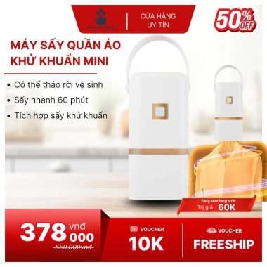 Máy sấy quần áo mini gấp gọn 3 chiều 360 khử khuẩn, 3 lớp bảo vệ nhiệt – Giá 375.000₫