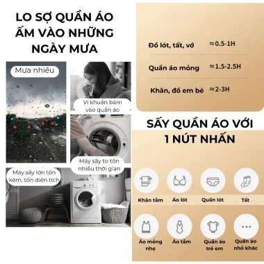 Máy sấy quần áo mini gấp gọn 3 chiều 360 khử khuẩn, 3 lớp bảo vệ nhiệt – Giá 375.000₫