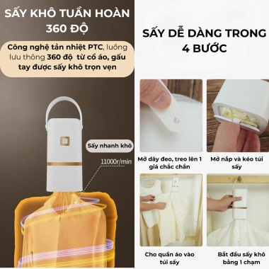 Máy sấy quần áo mini gấp gọn 3 chiều 360 khử khuẩn, 3 lớp bảo vệ nhiệt – Giá 375.000₫