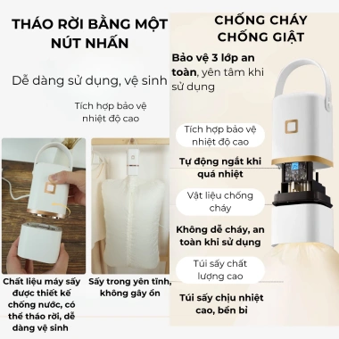 Máy sấy quần áo mini gấp gọn 3 chiều 360 khử khuẩn, 3 lớp bảo vệ nhiệt – Giá 375.000₫