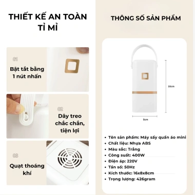 Máy sấy quần áo mini gấp gọn 3 chiều 360 khử khuẩn, 3 lớp bảo vệ nhiệt – Giá 375.000₫