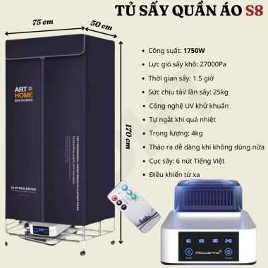 Máy sấy quần áo Rowanto S8 cao cấp công suất lớn, sấy nhanh đa năng mùa mưa, nồm ẩm 10 Máy sấy quần áo Rowanto S8 cao cấp công suất lớn, sấy nhanh đa năng mùa mưa, nồm ẩm 10