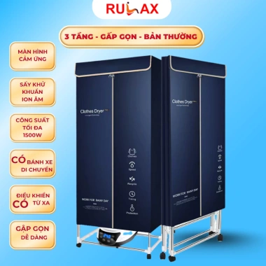 Máy sấy quần áo RULAX 3 tầng gấp gọn 2.000W, khử mùi anion, điều khiển, giảm 22%
