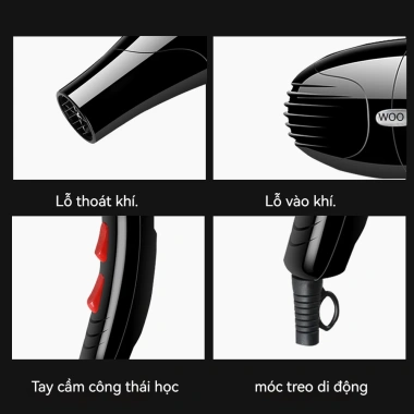Máy sấy tóc 1.000W ánh sáng xanh âm ion nóng‑lạnh, bảo hành 12 tháng, giảm giá 268.500₫