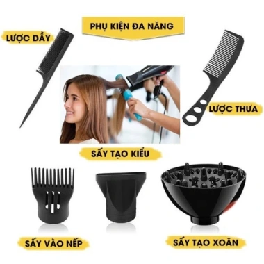 Máy sấy tóc 2 chiều công suất lớn, tặng 5 phụ kiện - Tiện lợi gia đình, chỉ 130.000₫
