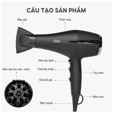 Máy sấy tóc 2 chiều Nóng Lạnh Lebenlang LBL3.066 - 2 đầu ion, chống xơ rối, 449k