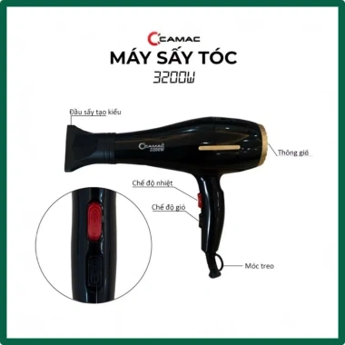 Máy sấy tóc Camac 2 chiều Nóng Lạnh 3.200W công suất lớn, mini kèm đầu tạo kiểu
