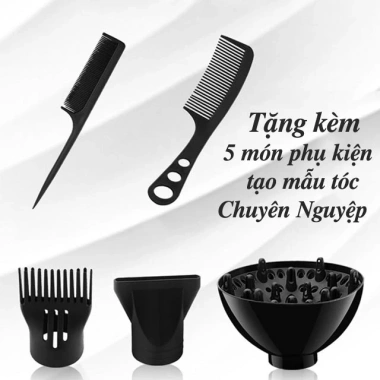 Máy sấy tóc DELIYA 2.200W nóng lạnh 2 chiều, công suất lớn, kèm 5 phụ kiện