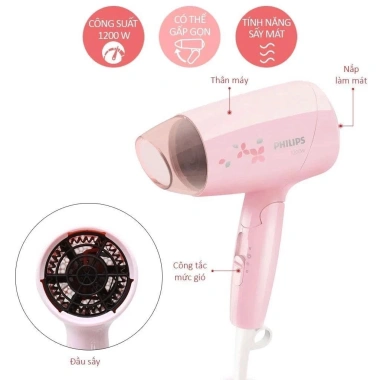 Máy sấy tóc du lịch Philips BHC010/00 1.200W, gập gọn, bảo vệ tóc không khô xơ, bảo hành 24 tháng, 277k 7