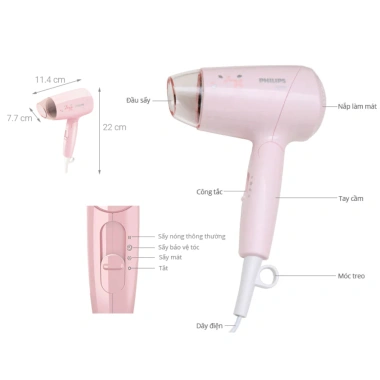Máy sấy tóc du lịch Philips BHC010/00 1.200W, gập gọn, bảo vệ tóc không khô xơ, bảo hành 24 tháng, 277k 8