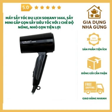 Máy Sấy Tóc Du Lịch Sokany 3.666 Mini Gấp Gọn, Siêu Tốc 2 Chế Độ Nóng, Tiện Lợi Cho Mọi Điểm Đến