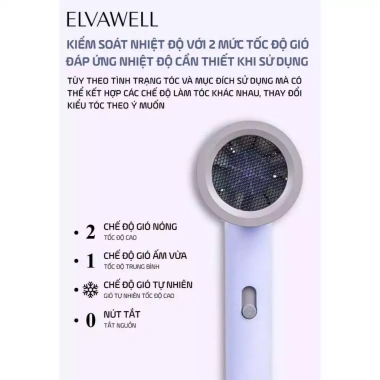 Máy sấy tóc Elvawell 1.800W cho salon - Bảo hành 6 tháng, giá ưu đãi 179.000₫
