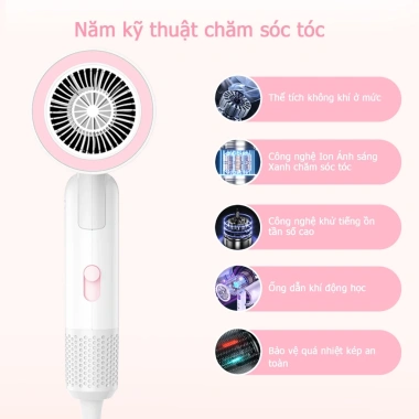 Máy sấy tóc gấp gọn HODEKT 1.200W - 3 chế độ nóng lạnh đèn xanh bảo vệ tóc di động