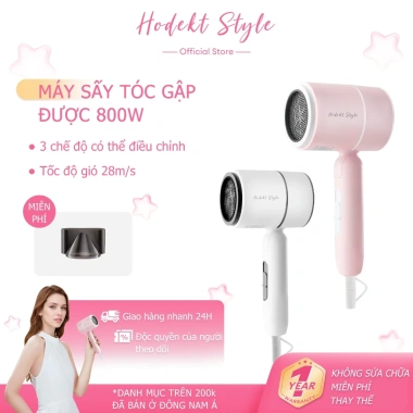 Máy sấy tóc gấp gọn HODEKT 800W 28m/s, 3 chế độ nhiệt ion, nhẹ 334g, giá 159k