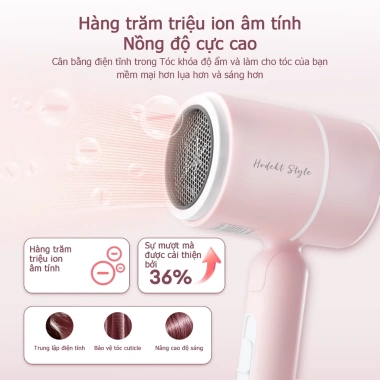 Máy sấy tóc gấp gọn HODEKT 800W 28m/s, 3 chế độ nhiệt ion, nhẹ 334g, giá 159k