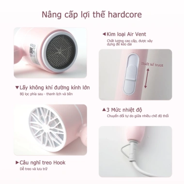 Máy sấy tóc gấp gọn HODEKT 800W 28m/s, 3 chế độ nhiệt ion, nhẹ 334g, giá 159k