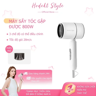 Máy sấy tóc gấp gọn HODEKT 800W 28m/s, 3 chế độ nhiệt ion, nhẹ 334g, giá 159k