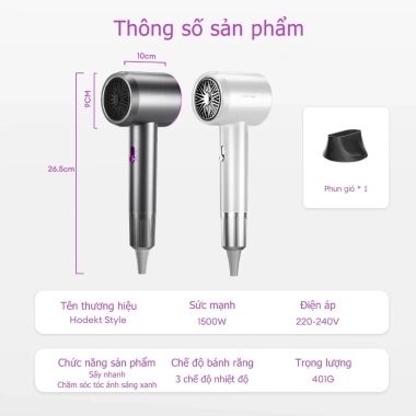 Máy sấy tóc HODEKT 1.500W 3 chế độ gió nóng lạnh, sấy nhanh, bảo vệ tóc - 219.000 VND