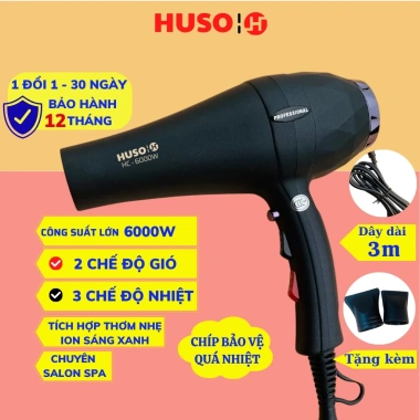 Máy sấy tóc HUSO HC-6.000 công suất lớn, nóng lạnh 2 tốc độ gió, 3 chế độ nhiệt, ION sáng xanh - Giá 398.000₫ Máy sấy tóc HUSO HC-6.000 công suất lớn, nóng lạnh 2 tốc độ gió, 3 chế độ nhiệt, ION sáng xanh - Giá 398.000₫