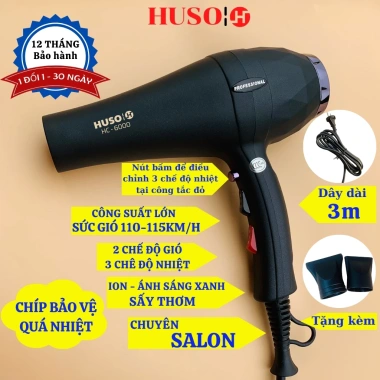 Máy sấy tóc HUSO HC-6.000 công suất lớn, nóng lạnh 2 tốc độ gió, 3 chế độ nhiệt, ION sáng xanh - Giá 398.000₫ 9