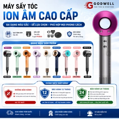 Máy sấy tóc ion âm 2 chiều nóng lạnh, không cánh 3 tốc độ công suất cao, đầu tạo kiểu - 339k