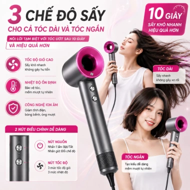 Máy sấy tóc ion âm 5in1 METIS không cánh quạt 2.200W 3 tốc độ 2 chiều + đầu sấy