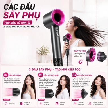 Máy sấy tóc ion âm 5in1 METIS không cánh quạt 2.200W 3 tốc độ 2 chiều + đầu sấy