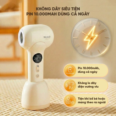 Máy sấy tóc ion âm không dây SKULD D3 3 chế độ, cảm ứng, độ ồn thấp, chống bức xạ, an toàn bé IQKAO 3