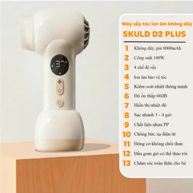 Máy sấy tóc ion âm không dây SKULD D3 3 chế độ, cảm ứng, độ ồn thấp, chống bức xạ, an toàn bé IQKAO 10